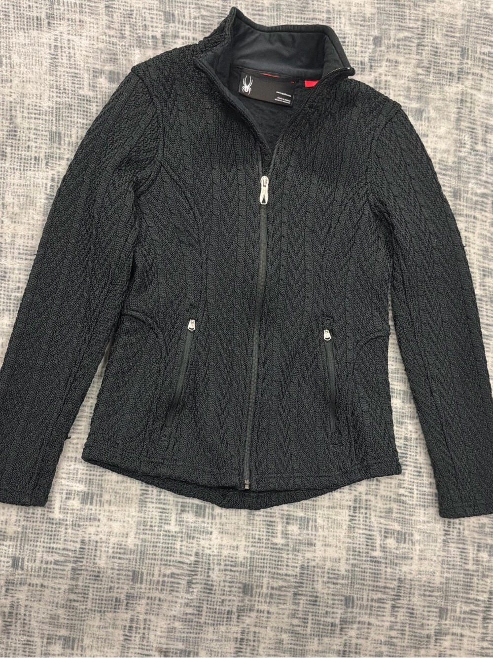 Spyder Women's Black Quilted Cable-Knit Full-Zip Up Sweater